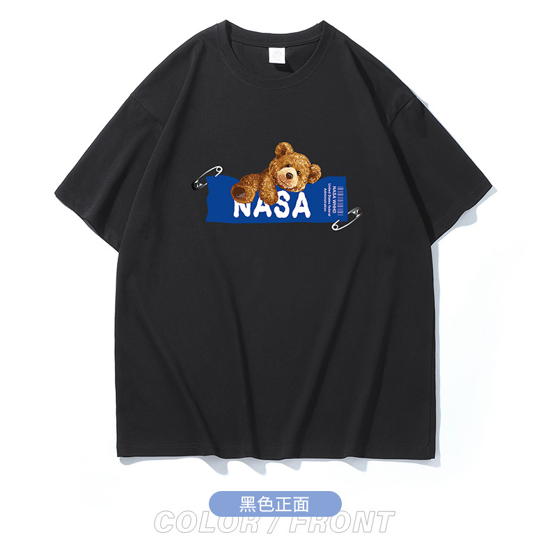 NASA collaboration short-sleeved T-shirt for men, a heavyweight off-the-shoulder pure cotton bestseller with bear print, half-sleeved couple T-shirt for women pic 12