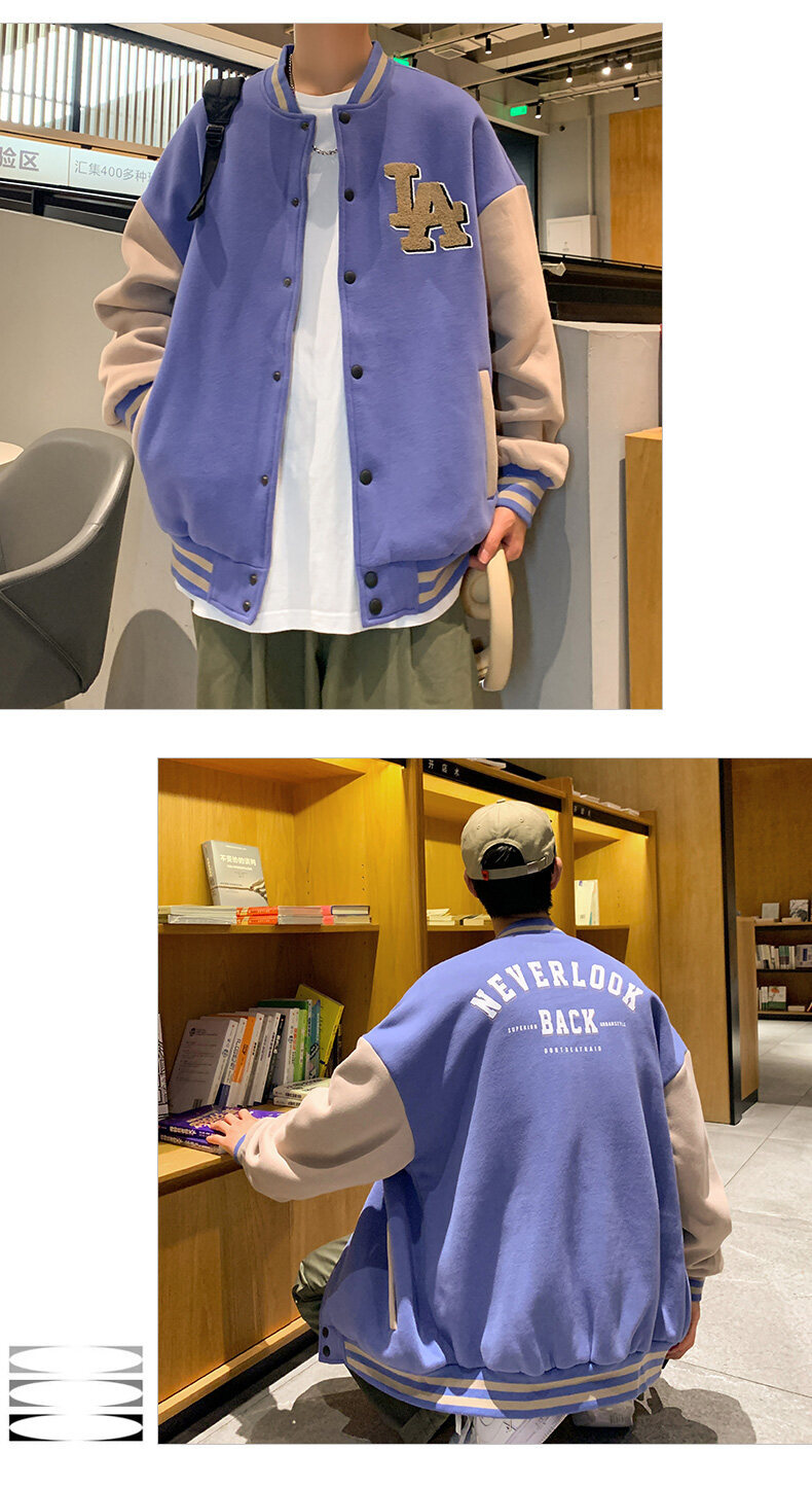 棒球服男春秋外套潮牌宽松男士外套刺绣A字男装夹克ins情侣班服潮详情14