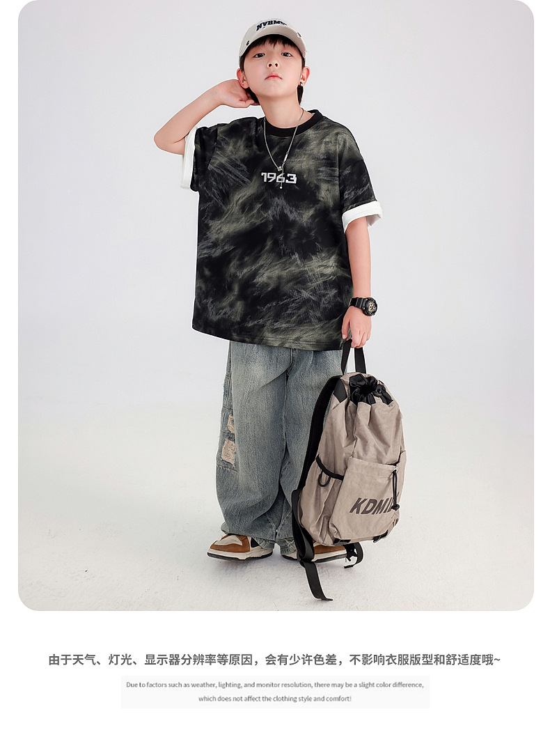 男童夏季痞帅扎染重工短袖T恤2025新款儿童男孩夏装半袖冰感上衣详情7