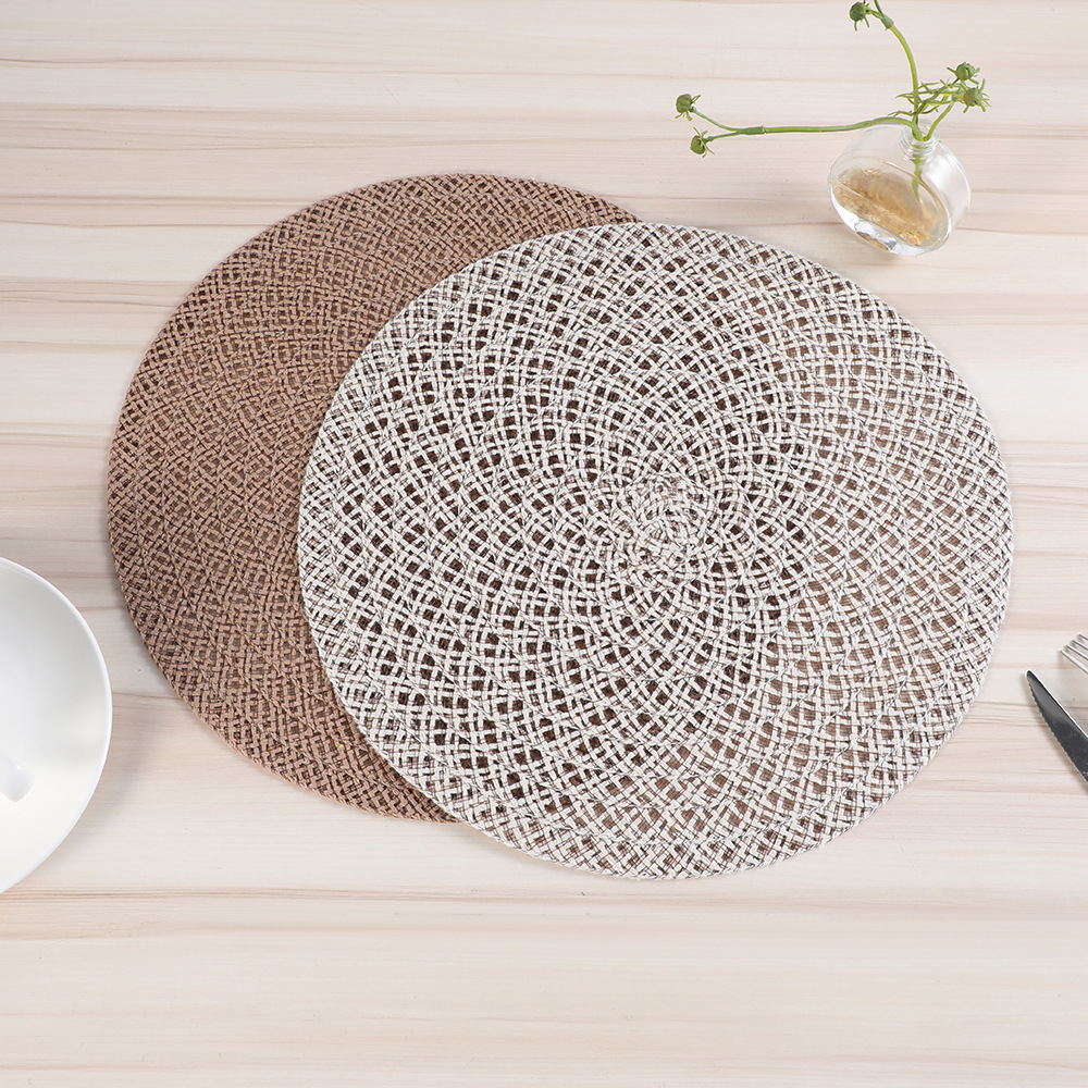 Casual retro wheat ear placemats, circular perforated cotton yarn heat insulation pads, simple style, natural color, anti-slip bowl MATS, placemats, heat-resistant pads pic 2