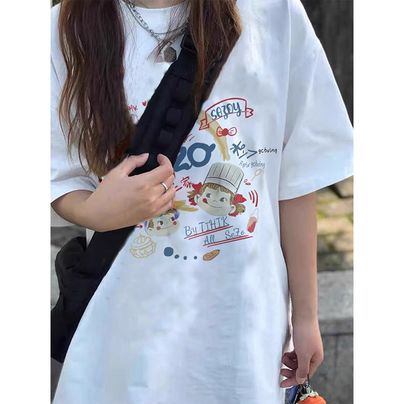 代发2024夏季新款230克圆领印花宽松纯棉短袖t恤女百搭舒适打底衫详情16