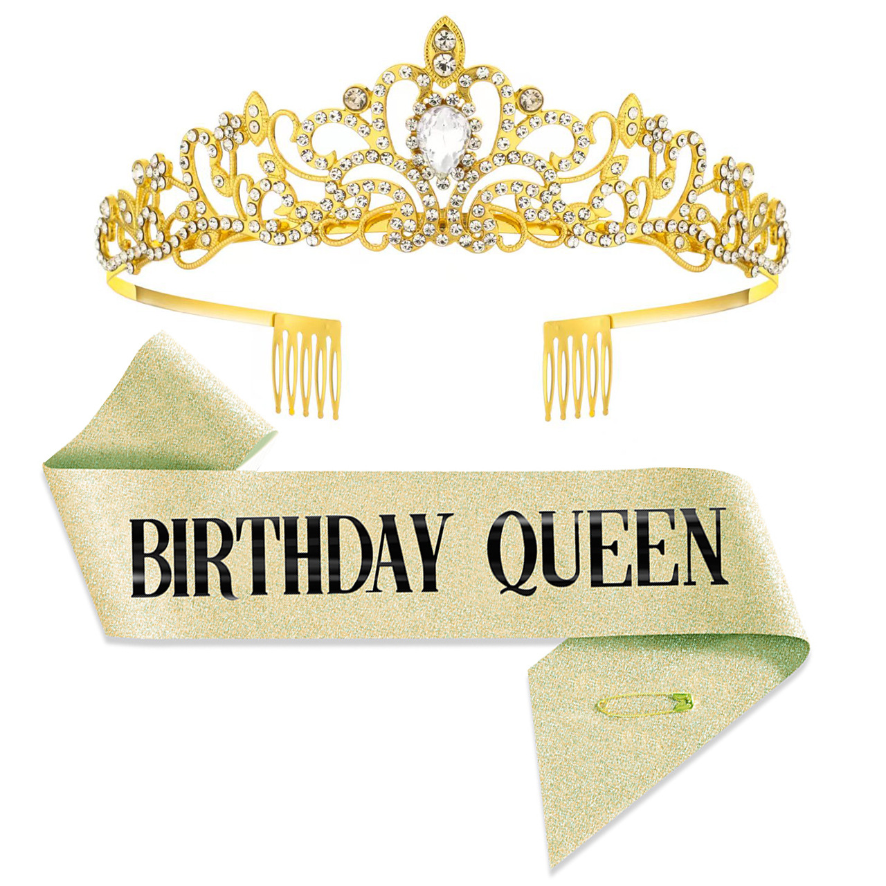 新款生日聚会皇冠肩带 女皇丝带套装女孩女王派对发饰 头饰现货详情9