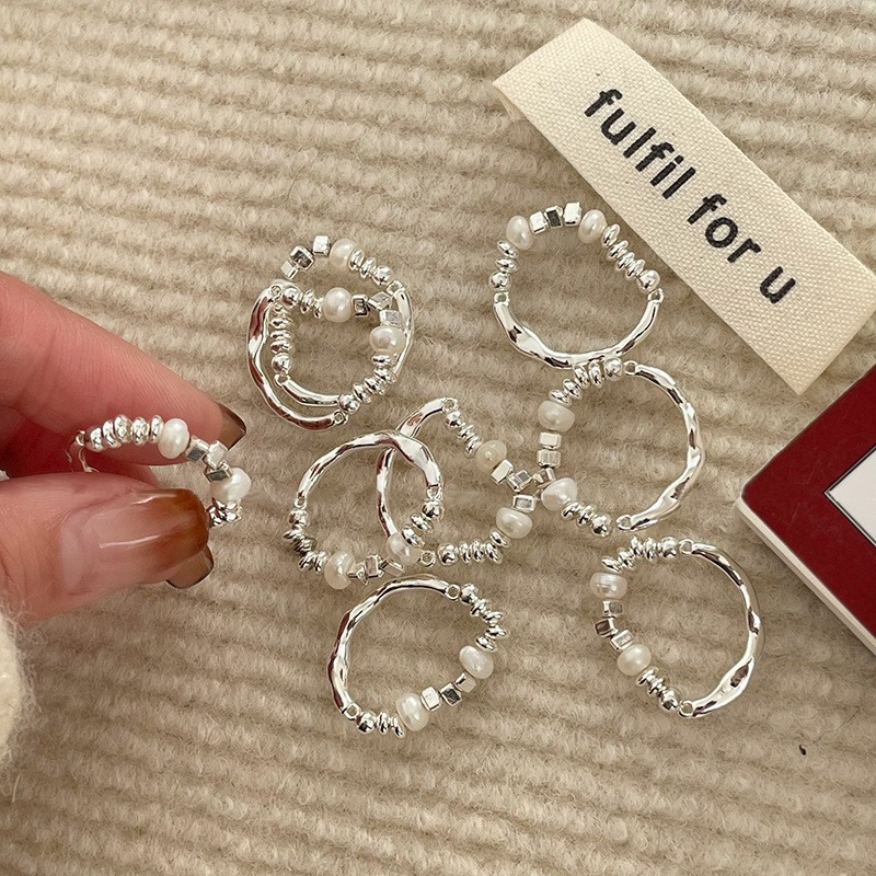 韩国东大门新款小众设计感百搭戒指女麻花极简风组合锆石开口手饰详情14