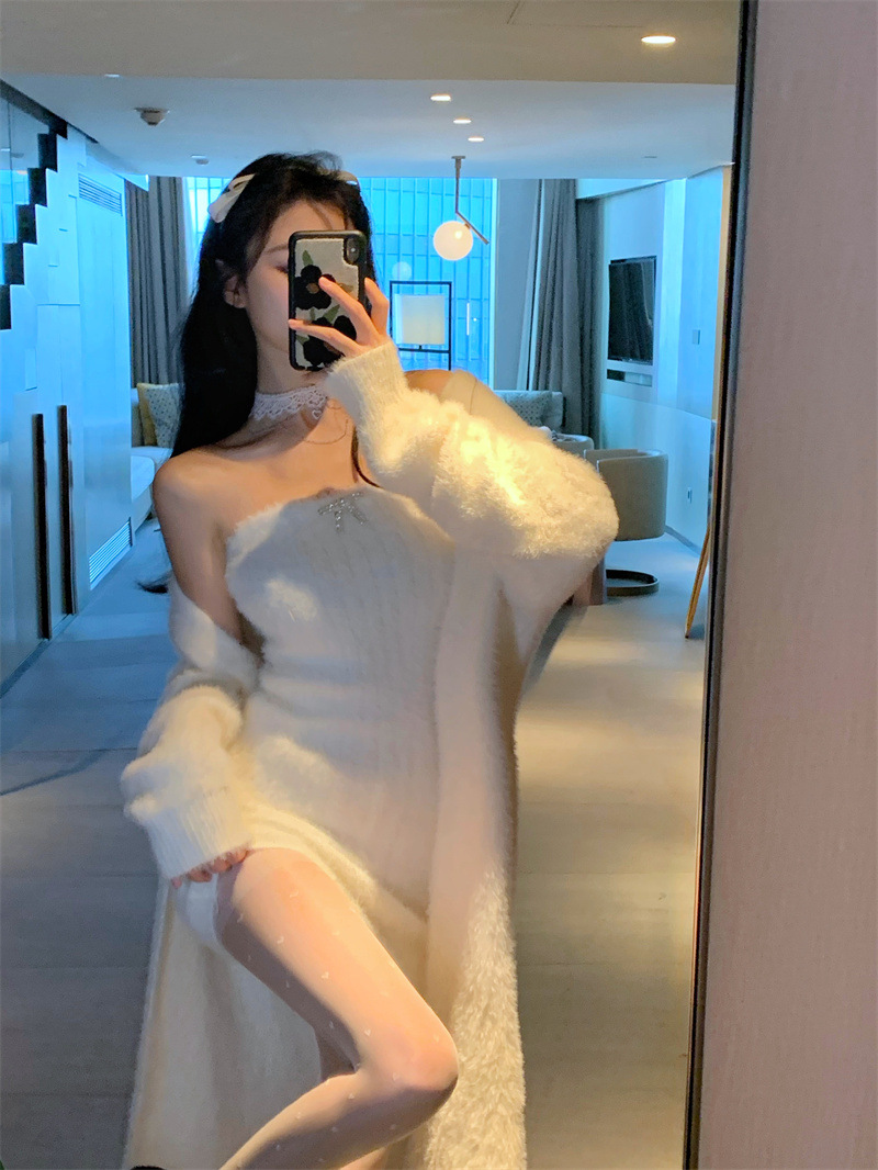 2023 Spring and Autumn laid-back and loose, knee-length, thickened, pure imitation mink fleece knitted sweater cardigan for women pic 16