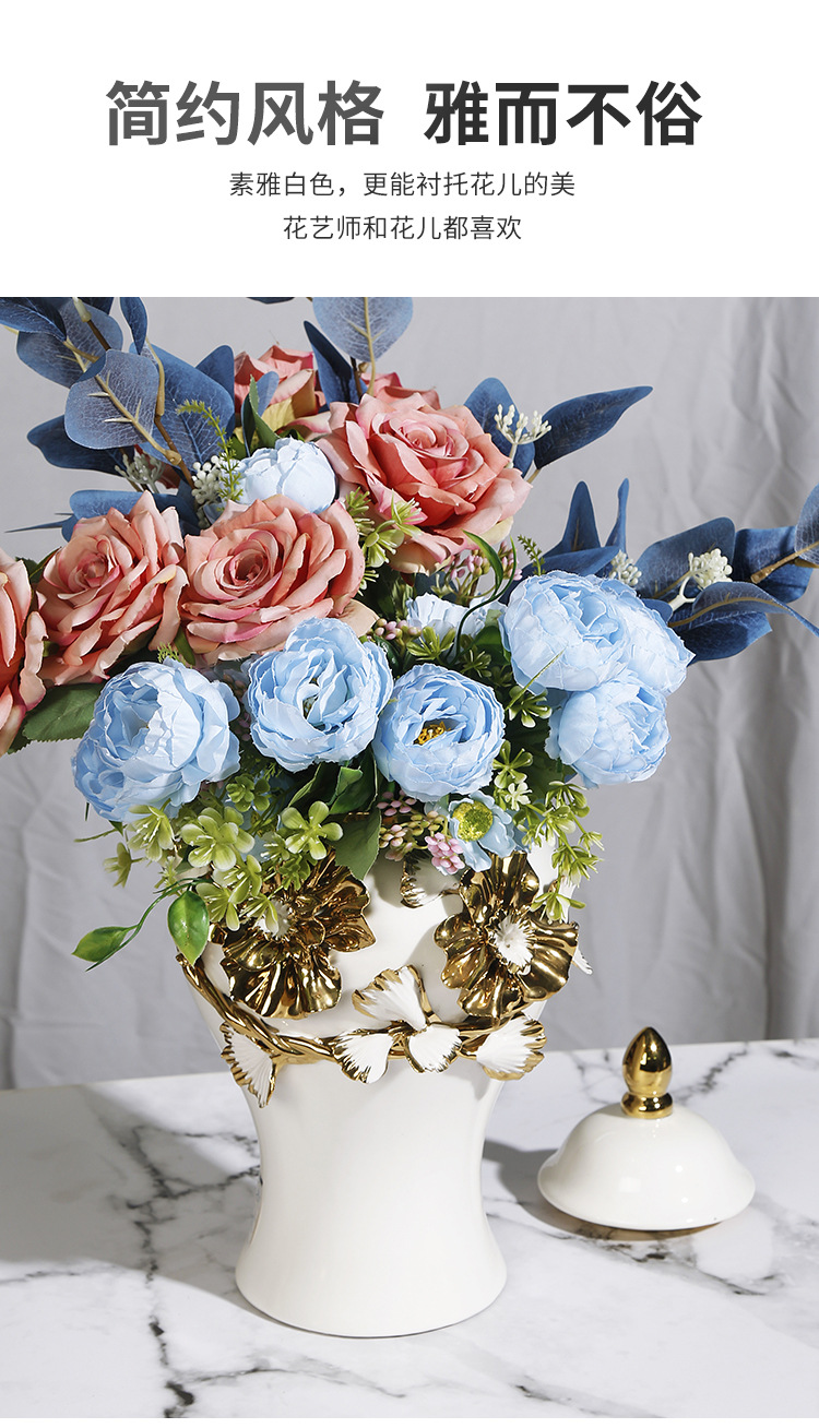 陶瓷新款电镀贴花金色将军罐  欧式花插花瓶工艺品摆件装饰储物罐详情1