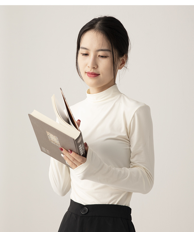 早秋牛奶绒半高领打底衫女秋冬款修身内搭上衣外穿长袖女T恤批发详情13