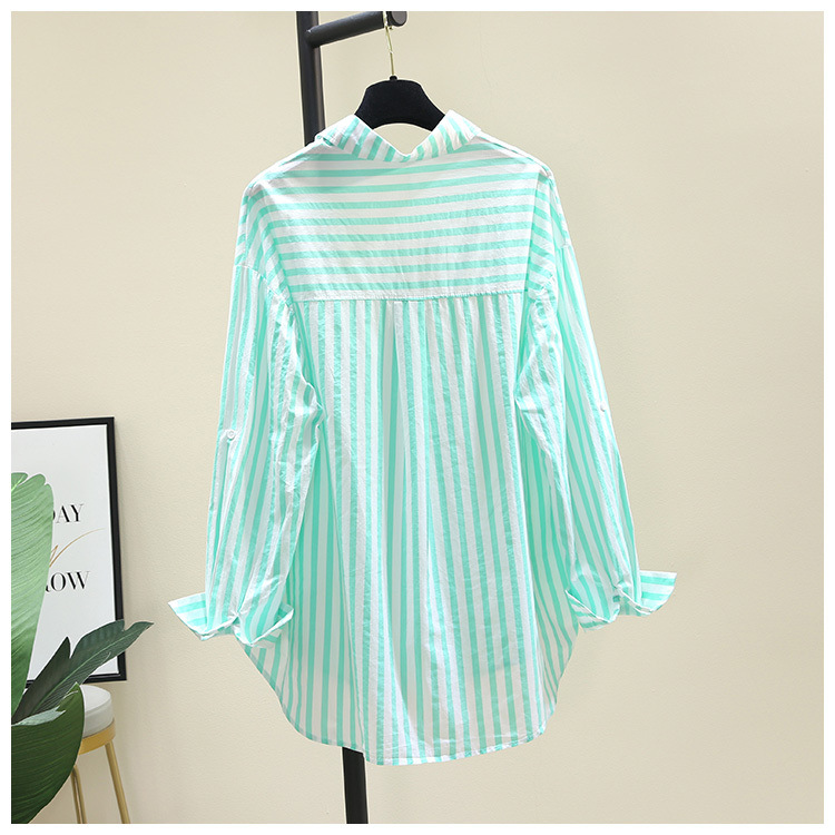 2025春夏新款长袖衬衫女时尚休闲竖条纹韩版宽松衬衣女外穿详情29