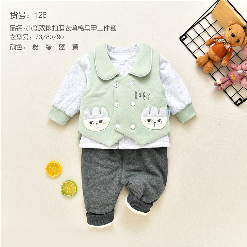 New infant and toddler thin cotton vest three-piece set, thin cotton outwear, baby cotton jacket plus cotton outer vest three-piece set pic 10