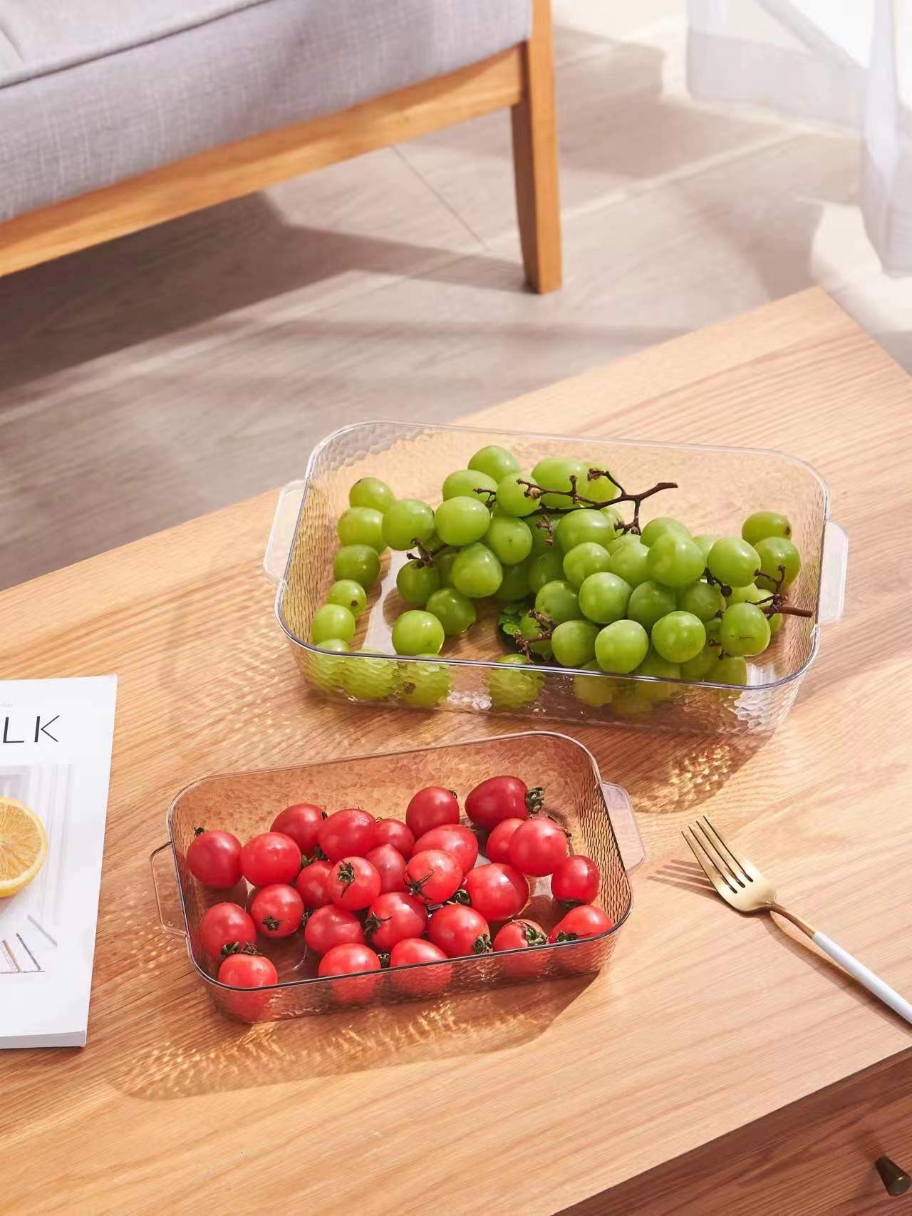 Rectangular glass tray, European-style household fruit plate, living room water cup tray set, tea cup plate, transparent flat plate pic 1