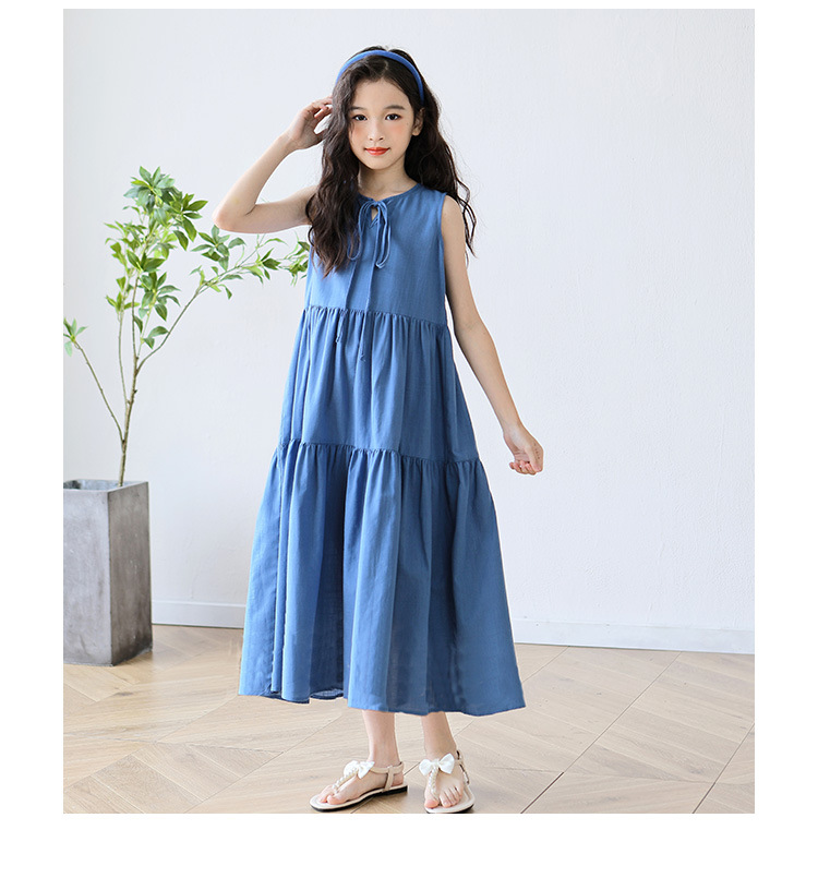 New candy-colored sleeveless vest dress for middle school girls in summer 2024, long beach dress for middle school children pic 15
