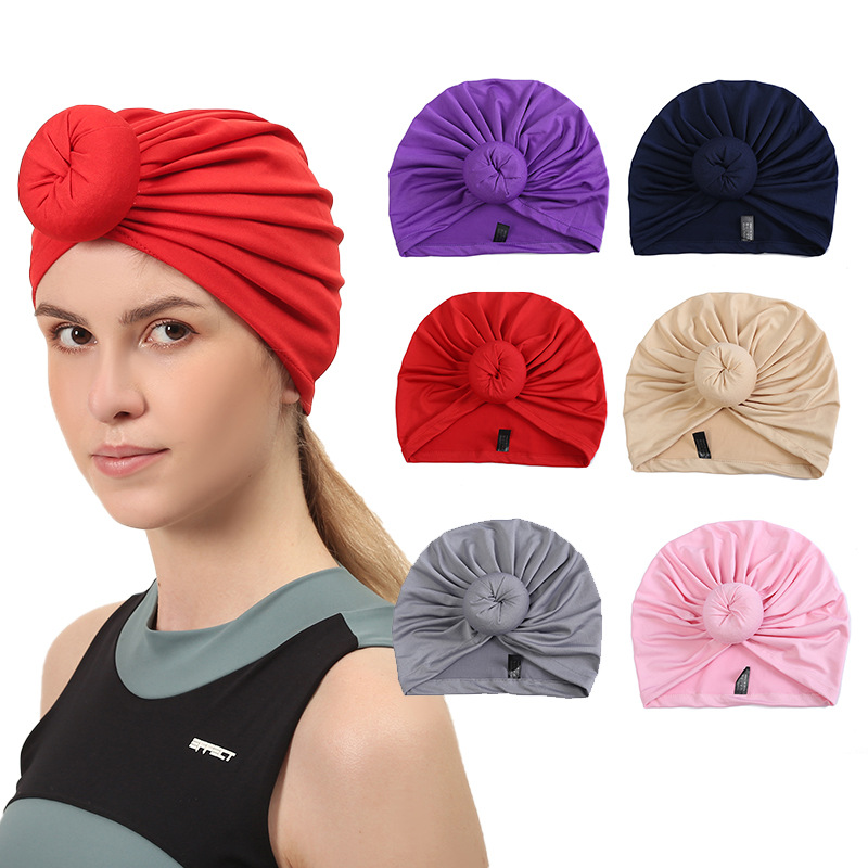 定制头巾帽加印logo运动时尚褶皱套头包头帽定做印度弹力头巾帽详情3
