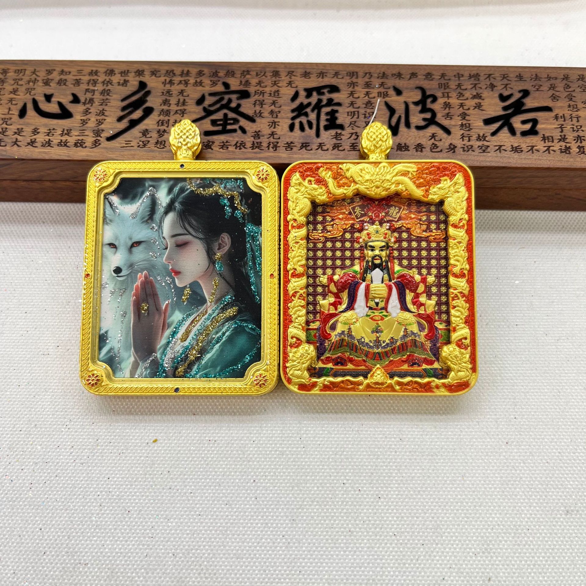 五台山唐卡浮雕双面款立体龙五爷吞金兽双面唐卡前世今生项链吊坠详情28