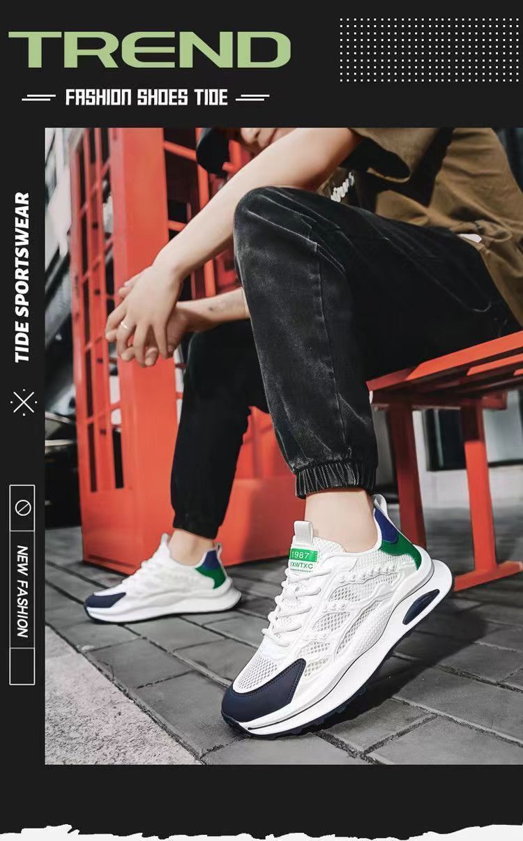 夏季男士镂空网鞋24新款软底透气小白鞋百搭休闲运动鞋潮流老爹鞋详情1