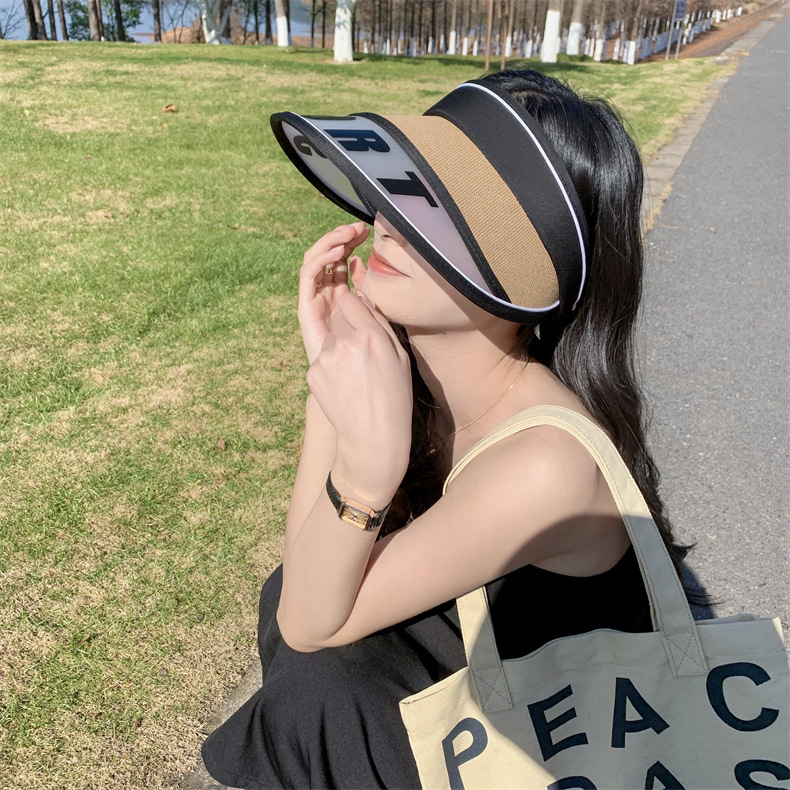 A wide-brimmed lettered open-top sun hat for women to ride in summer without flipping, a beach sun hat that protects against ultraviolet rays, and a Korean style trend pic 4
