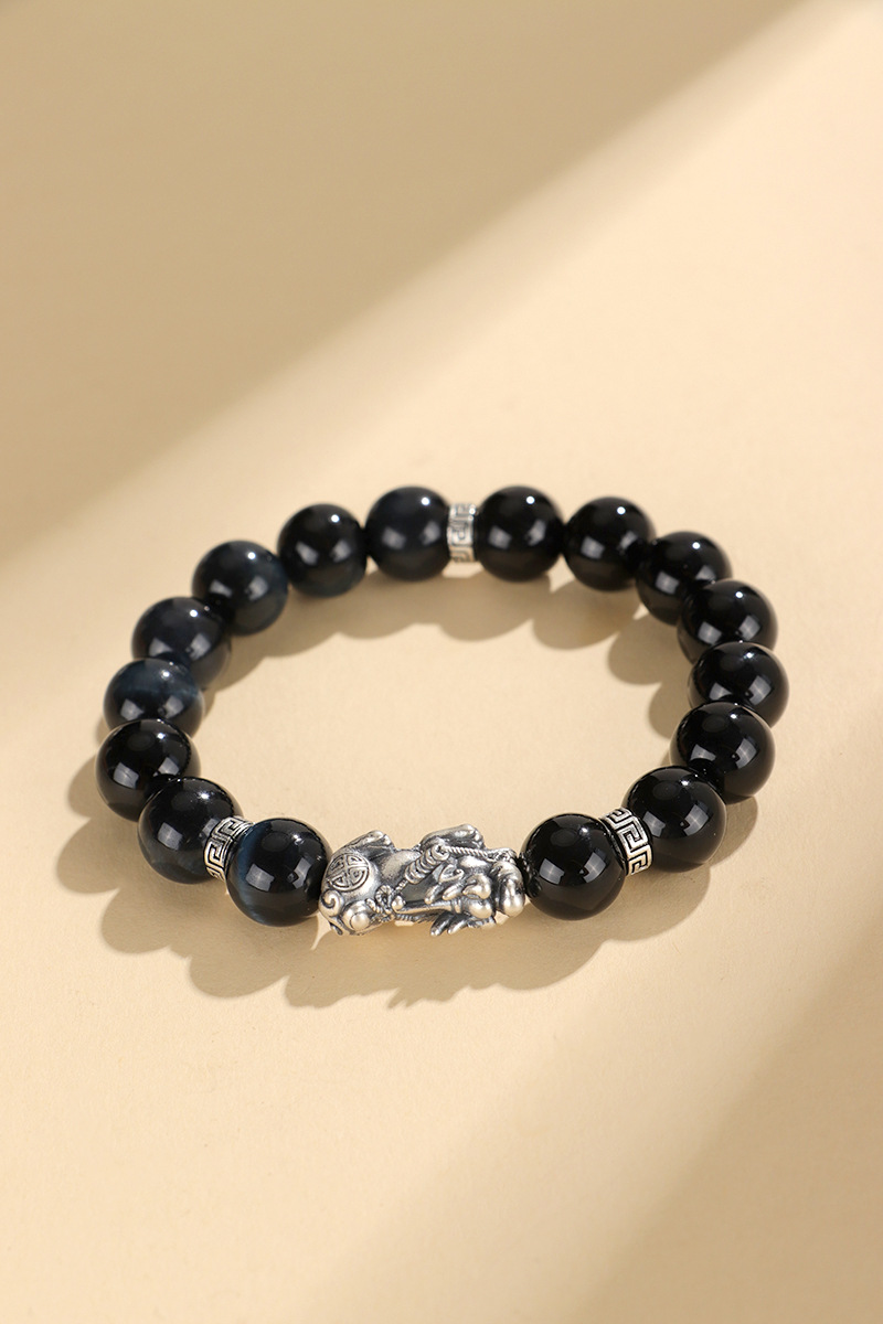 国潮银貔貅黑玛瑙国潮个性串珠手链男女通用虎眼石手串批发详情35