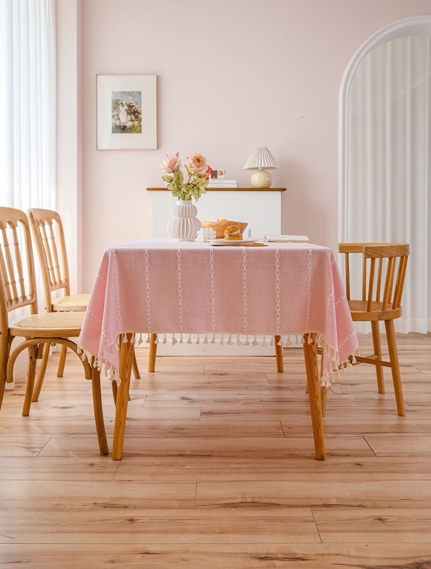 Cross-border three-dimensional embroidered striped tablecloth, popular black solid color, white cotton and linen tablecloth cover, fabric outdoor party pic 14