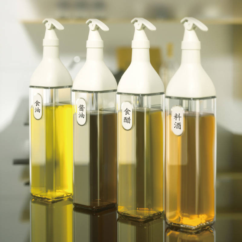 新品家用厨房按压开盖玻璃油瓶厨房带标签密封酒油酱醋分类玻璃瓶详情4