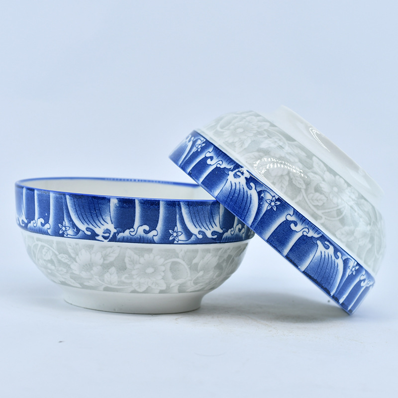Wholesale of 4-piece 8-inch blue and white porcelain bowls from the manufacturer, including noodle bowls, soup bowls, commercial and household porcelain bowls, and complete sets pic 5