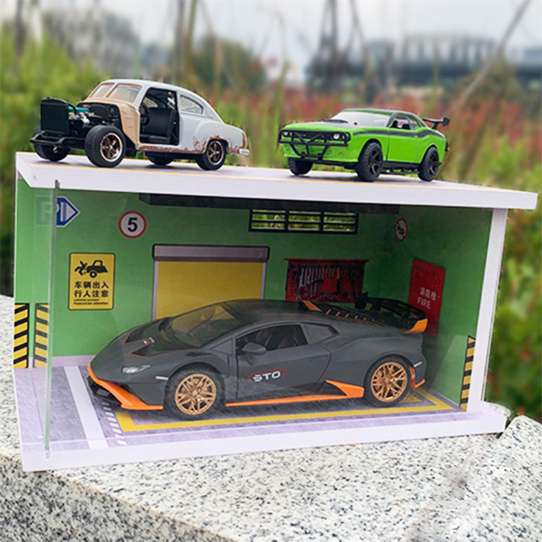 Wholesale car model scene with light PVC1:24 scale two-space alloy car parking lot assembly display storage dust-proof ornaments pic 9
