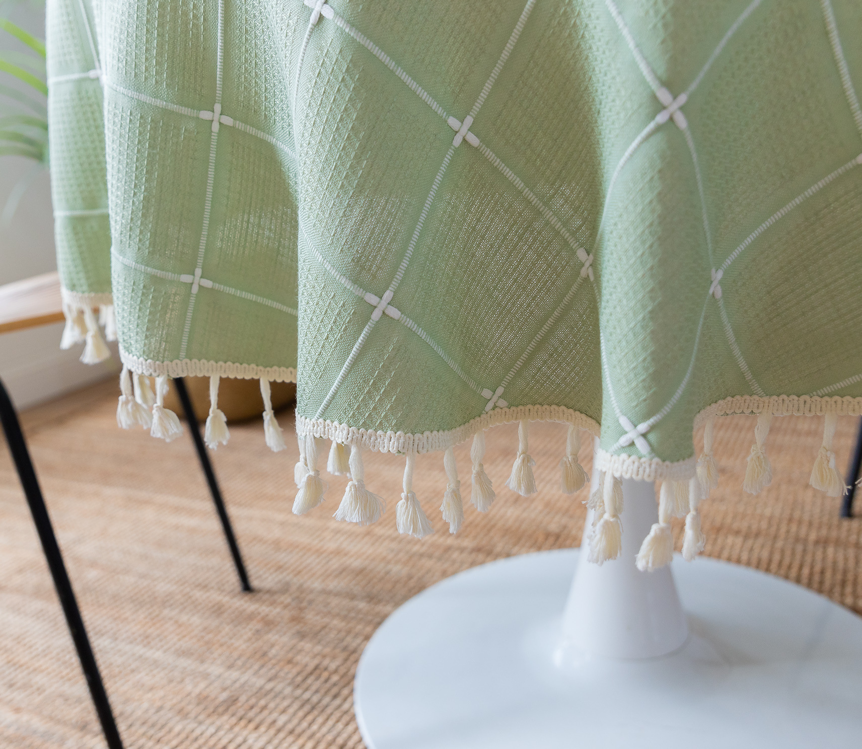 Cross-border new embroidered checkered decorative items, home tablecloths, Japanese solid color, American thickened table cushions pic 26