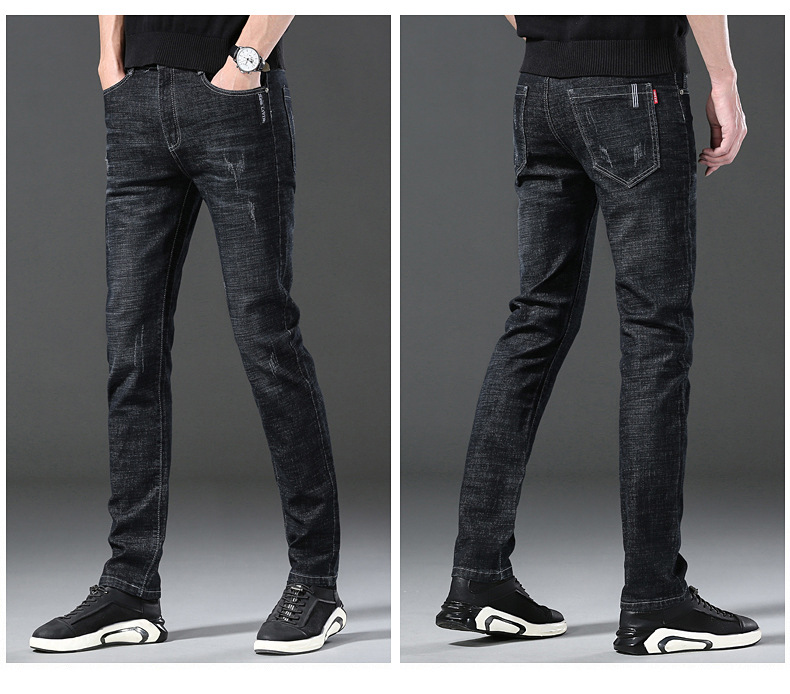 新款男士牛仔裤男宽松小脚日系弹力春秋季休闲裤子男装皮带长裤潮详情14