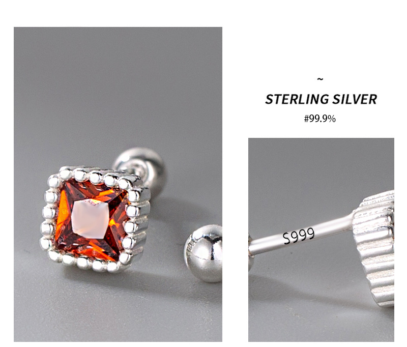999 square color diamond screw stud earrings, simple and delicate, pure silver, sweet and elegant, forest-style ear-nourishing earrings pic 19