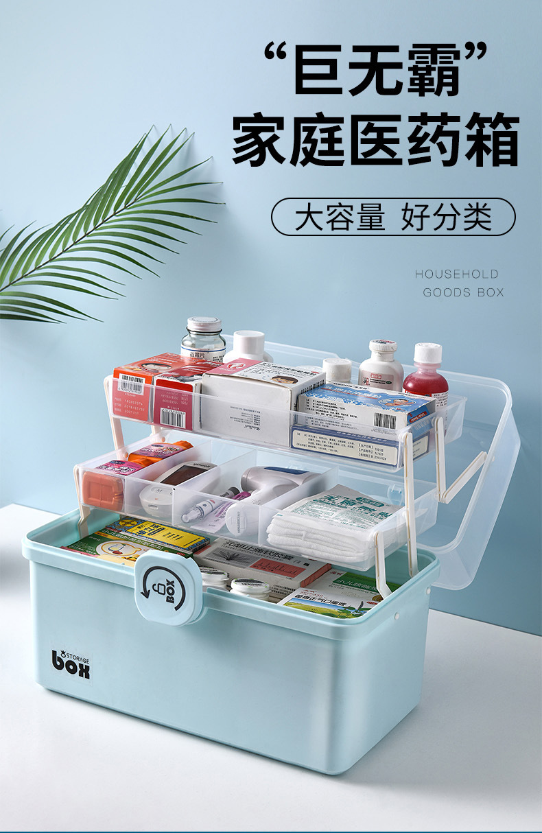 X127-8225 Medicine box, plastic medicine box, household storage, portable medical first aid kit, folding medicine storage box pic 1