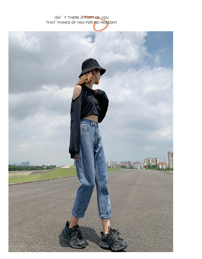 2023春季小个子牛仔裤女宽松高腰萝卜裤小直筒显瘦老爹九分哈伦裤详情11