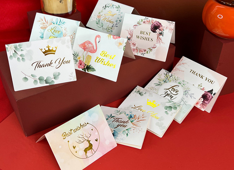 Simple European-style gilded creative thank-you card, baking flower shop birthday folding card, positive review after-sales service card pic 1