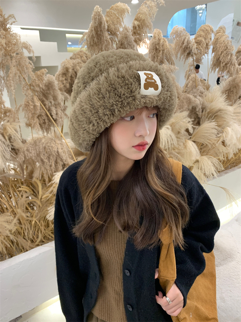 Sheepskin fleece headwear and ear-protecting hat, big head collar to show off face, little Northeast Mongolian cold-proof knitted hat, cute little bear pic 17