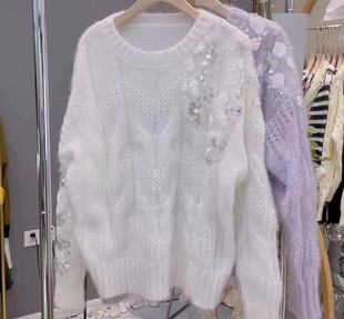 撞色拼接毛衣外套开衫女2022秋冬新款宽松设计感加厚针织开衫女装详情17