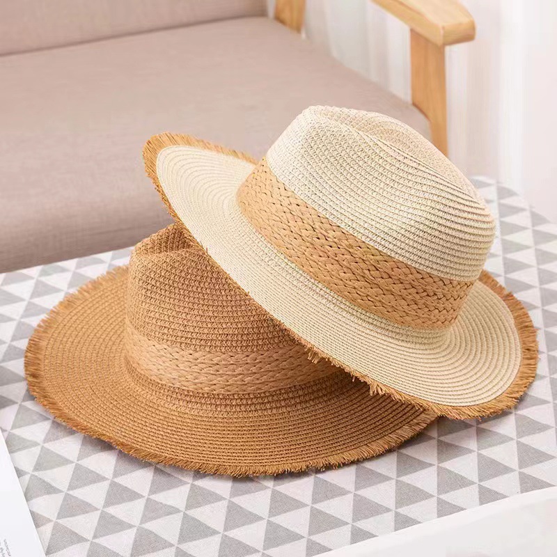 Customized breathable straw woven Panama jazz hats from Europe and America, beach vacation sun protection and shade beach hats, straw hats pic 10