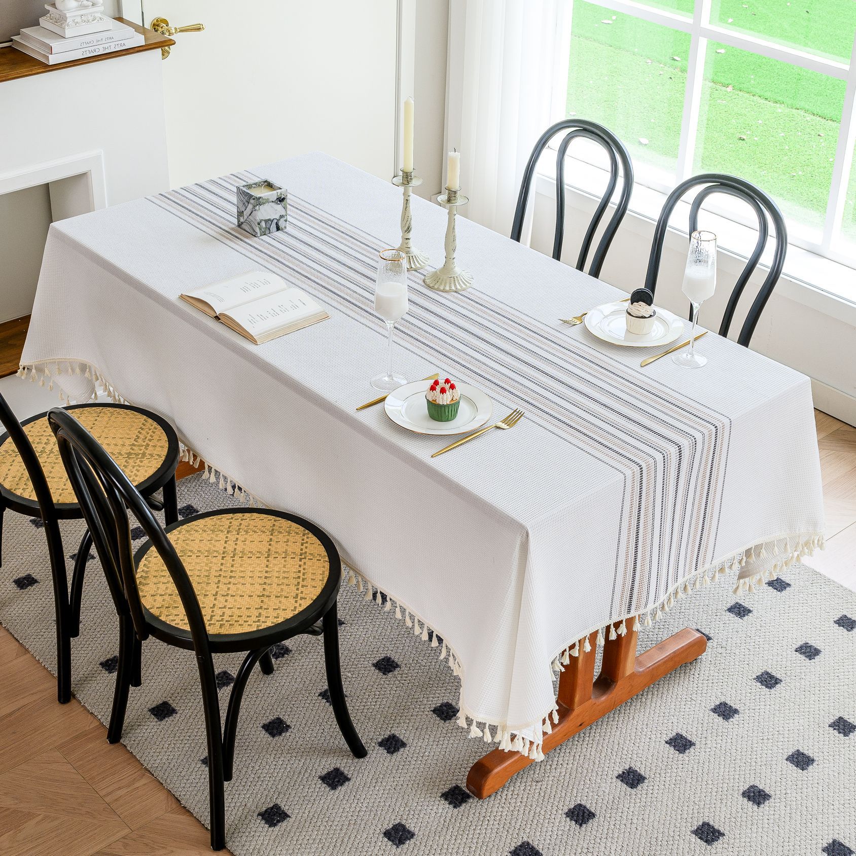 Wholesale of American-style country solid-color household rectangular table fabric, soft and breathable waffle striped coffee table cover fabric pic 25