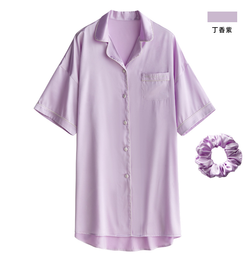 冰丝睡衣女夏季短袖女士睡衣家居服情侣绵绸睡衣v领开衫一件代发详情28
