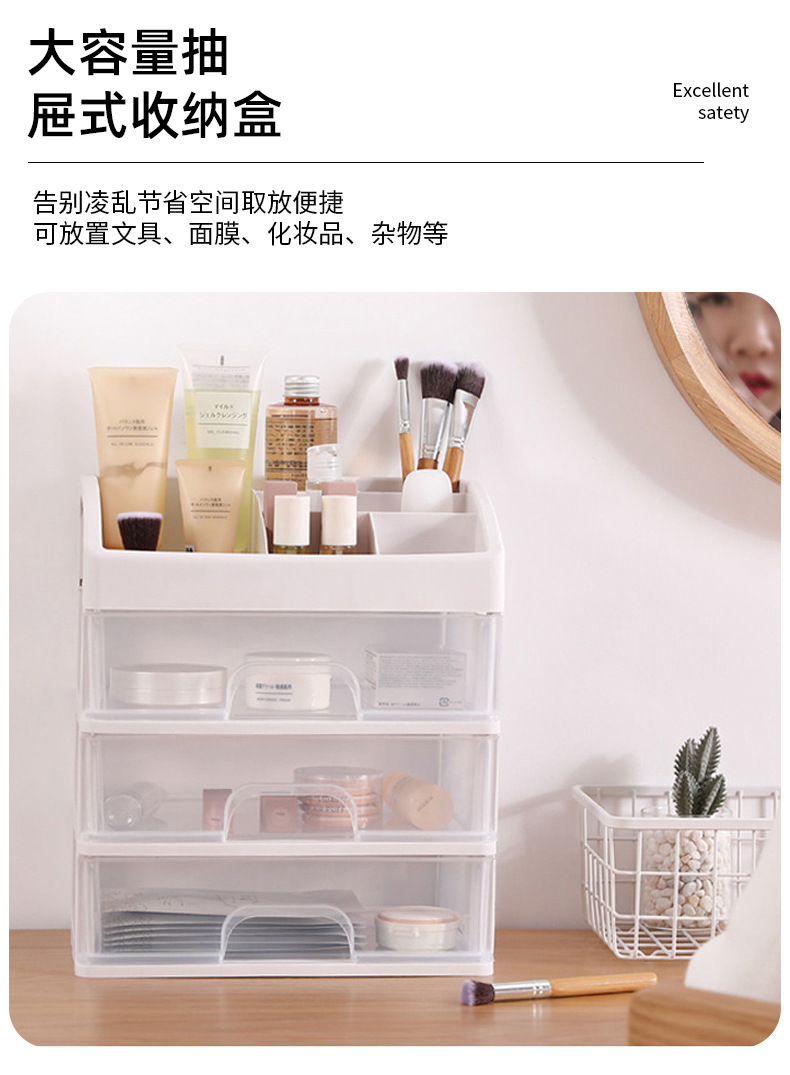 透明化妆品收纳盒桌多功能面置物架家用护肤品抽屉式收纳箱批发详情11