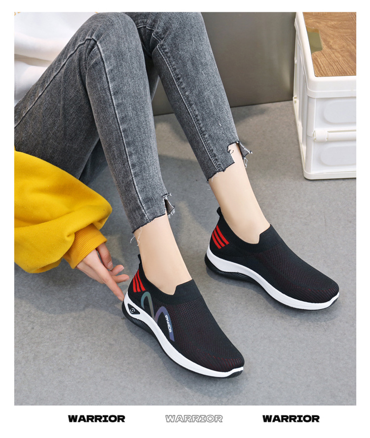 2023新款飞织一脚蹬袜子口休闲女鞋按摩底透气妈妈鞋健步运动鞋详情35