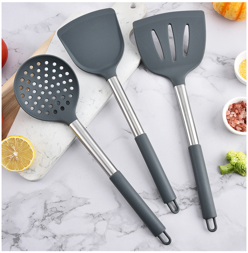 直供亚马逊厨房用品套装烹饪不粘锅勺铲管柄不锈钢硅胶厨具现货详情13