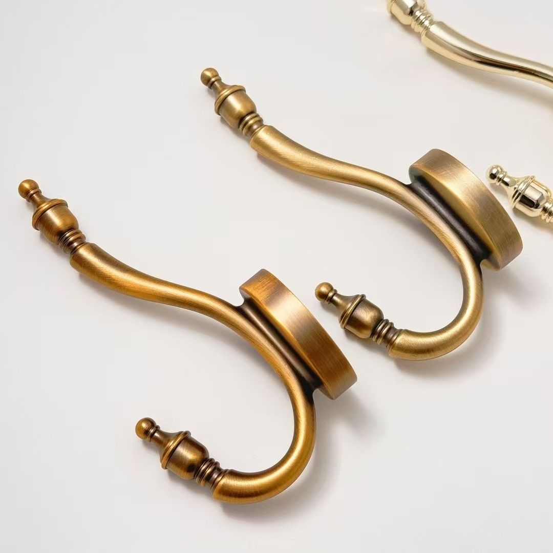 法式仿古挂衣钩实木门后挂钩衣柜衣帽钩玄关墙壁单个挂钩黄古铜详情2