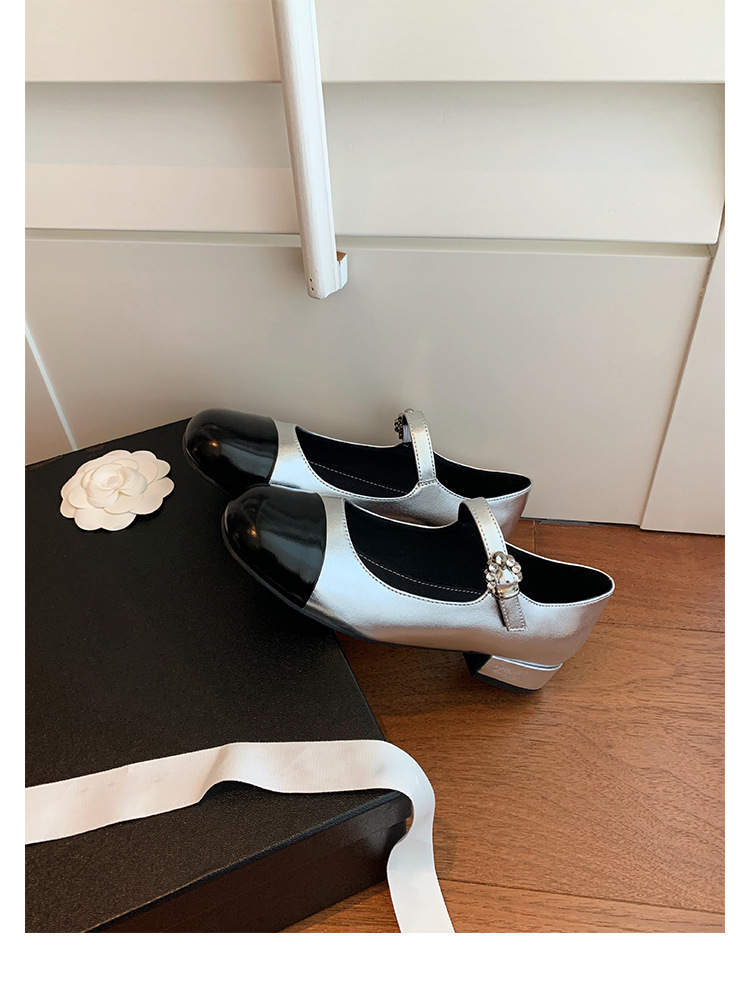 百搭时装真皮女鞋春秋小香风气质单鞋子法式玛丽珍鞋女高跟鞋粗跟详情35
