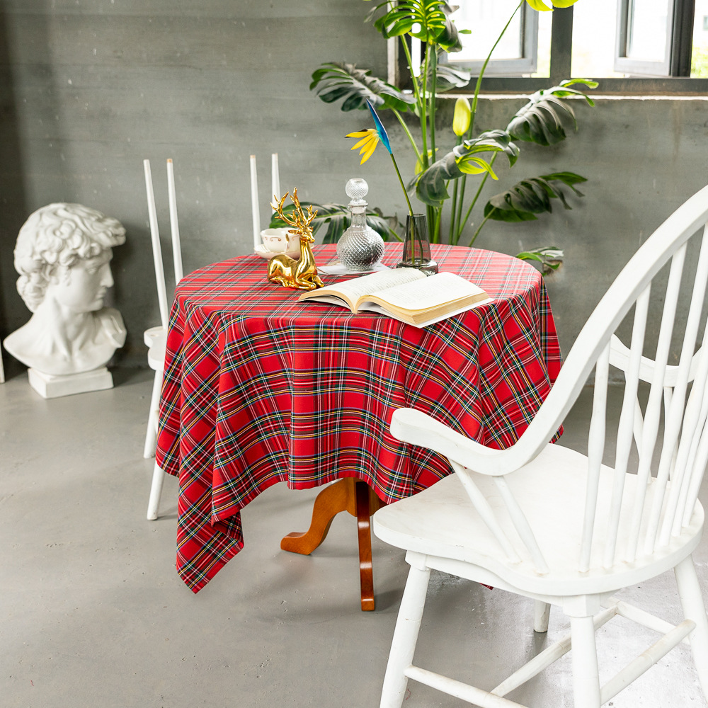 Cross-border Christmas holiday decoration table fabric, retro striped checkered cotton and linen restaurant party cover, Amazon pic 58