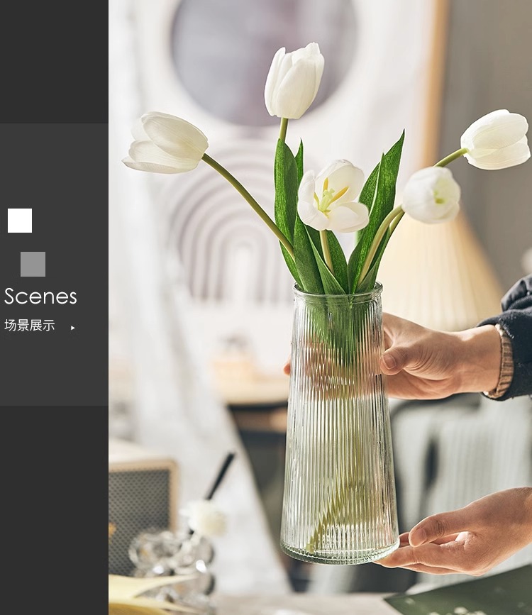 轻奢风高级感简约创意桌面插花玻璃花瓶 透明鲜花玫瑰植物浮雕花瓶 其他分类适用详情9