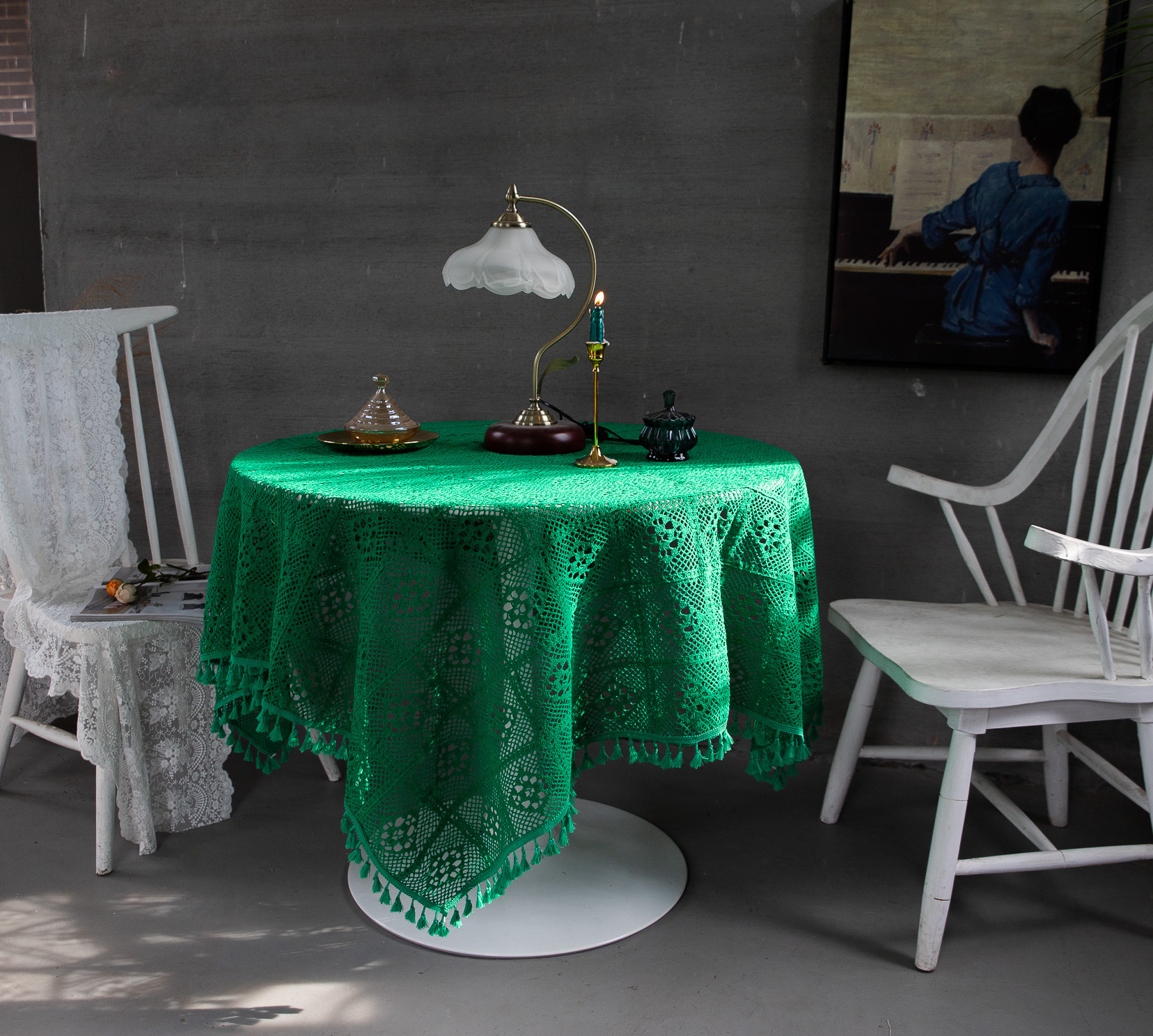 Korean hollowed-out crochet cotton thread woven tablecloths, square cultural art cross-border cover tablecloths, Taiwanese lace table MATS pic 24