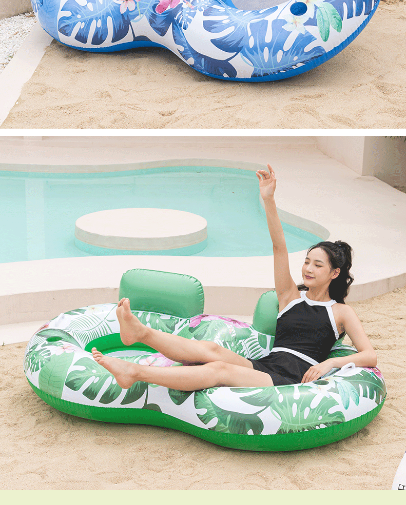 双人水上躺椅加大加厚充气成人水上浮排树叶单人水上浮床跨境专供详情9