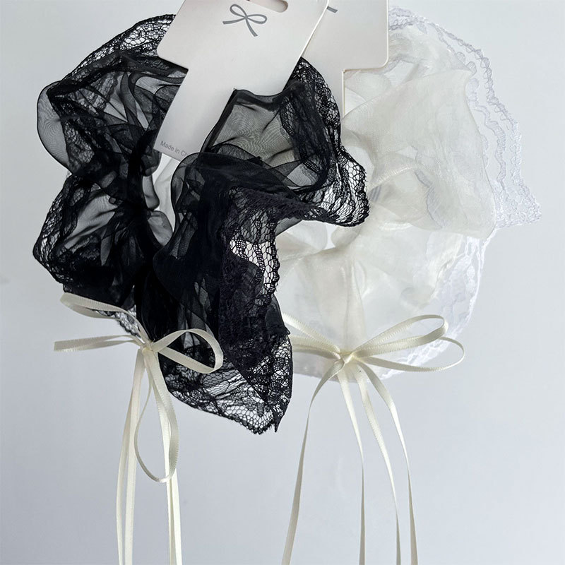 韩系轻奢人鱼姬透明蕾丝刺绣蝴蝶结大肠圈女甜美扎头绳气质发饰详情2