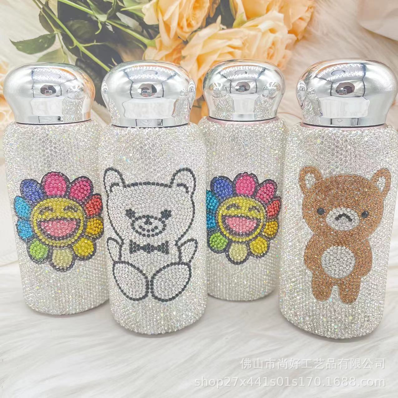 网红镶钻蝴蝶结车载便携水杯不锈钢保温杯镶钻水钻爱心KT猫保温杯详情8