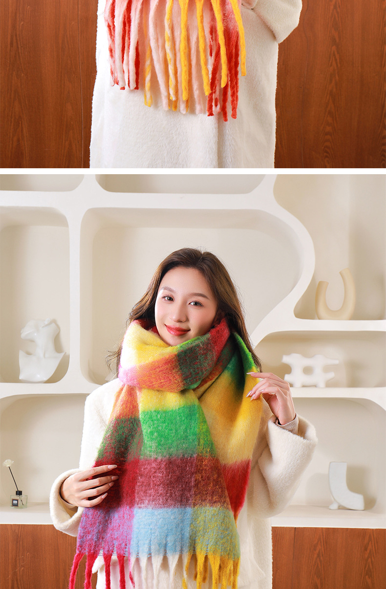圈圈纱彩色AC格子围巾女冬季加厚保暖仿马海毛粗须仿羊绒披肩外贸详情15