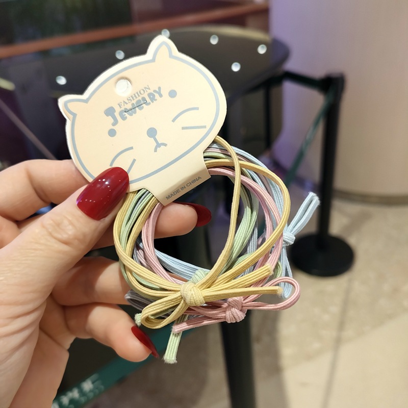 6-piece Korean simple bow basic hair band, colorful Korean version knot hair tie, candy-colored rubber band set for women pic 6