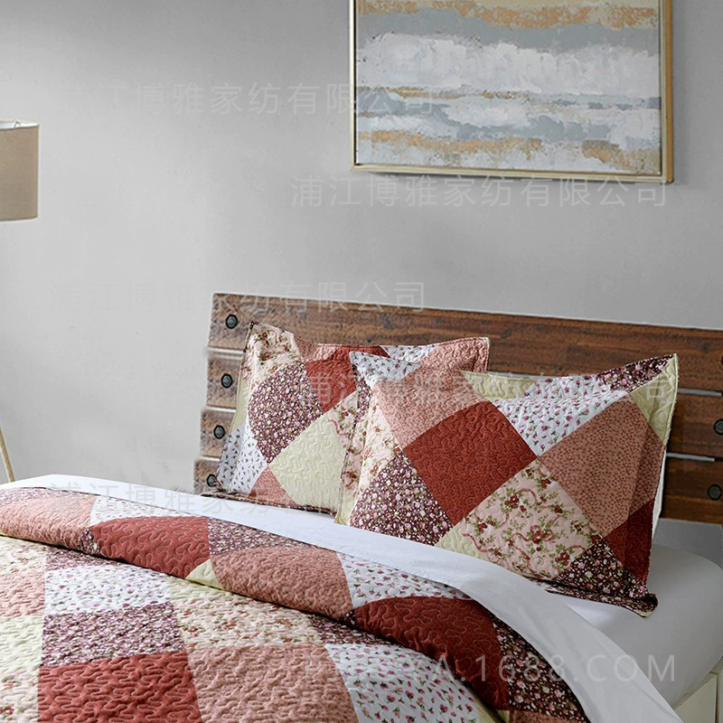 A three-piece set of soft and skin-friendly small floral polyester sewing quilt and bed cover with Boya printed and fresh Korean country style pic 10