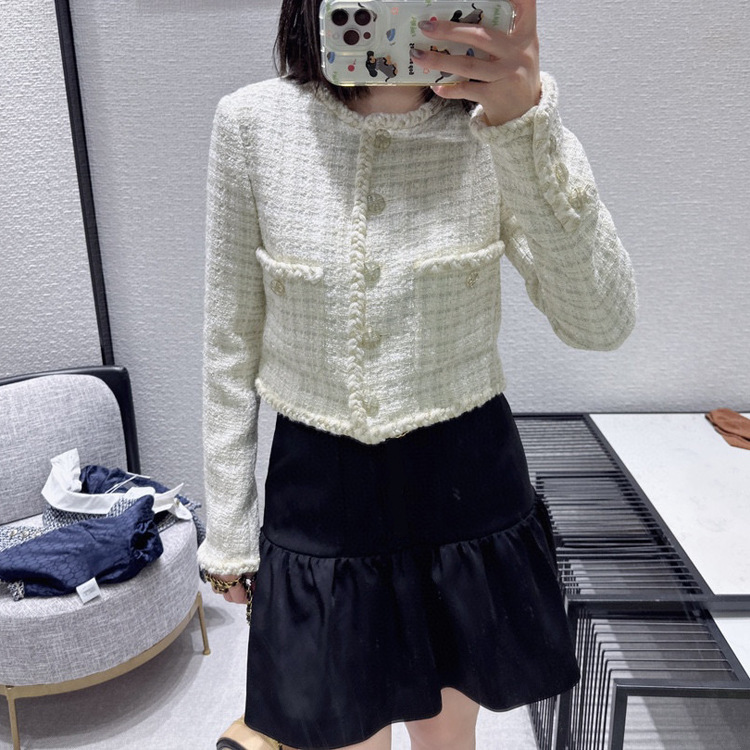 BW61257 Chanel-style coat, Korean-style fashionable socialite girl, gradient contrasting color woven coarse tweed short cardigan, autumn pic 11