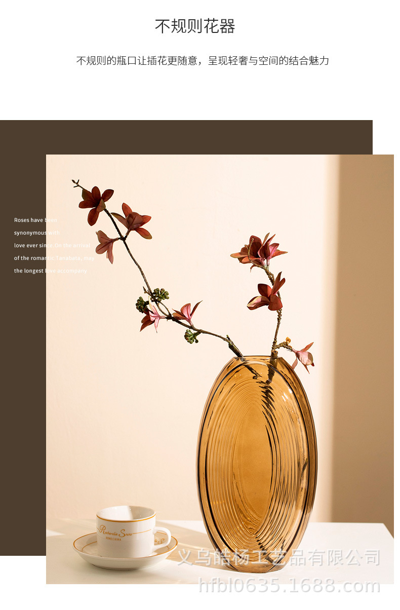 2020 New creative geometric glass vase for living room, dining table, entrance hall, dried flower arrangement decoration, light luxury style pic 5